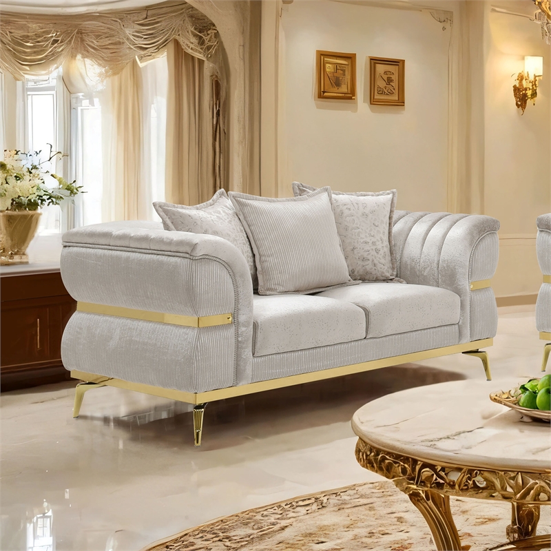 Furniture of America Ranera Fabric Flare Channeled Arms Loveseat in Beige