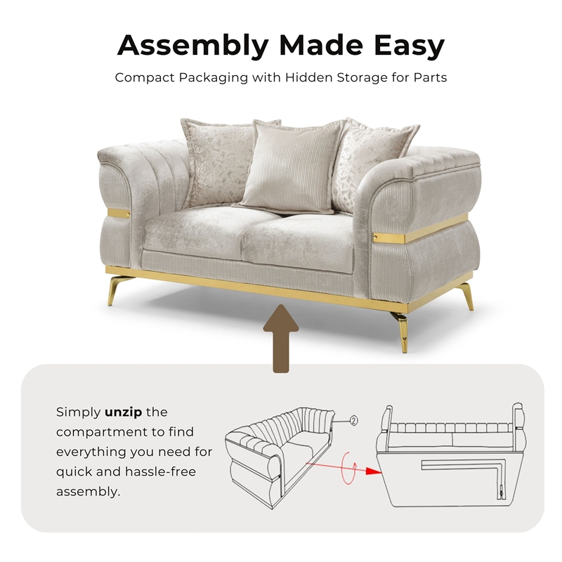 Furniture of America Ranera Fabric Flare Channeled Arms Loveseat in Beige