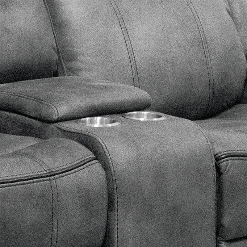 Furniture of America Moya Faux Leather Manual Glider Loveseat in Dark Gray