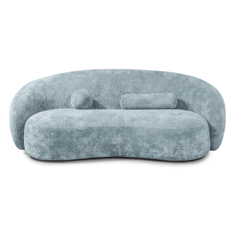 Furniture of America Sylin Chenille and Wood Sculpted Silhouette Sofa in Blue