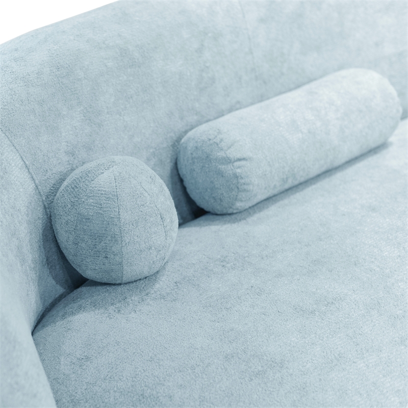 Furniture of America Sylin Chenille and Wood Sculpted Silhouette Sofa in Blue