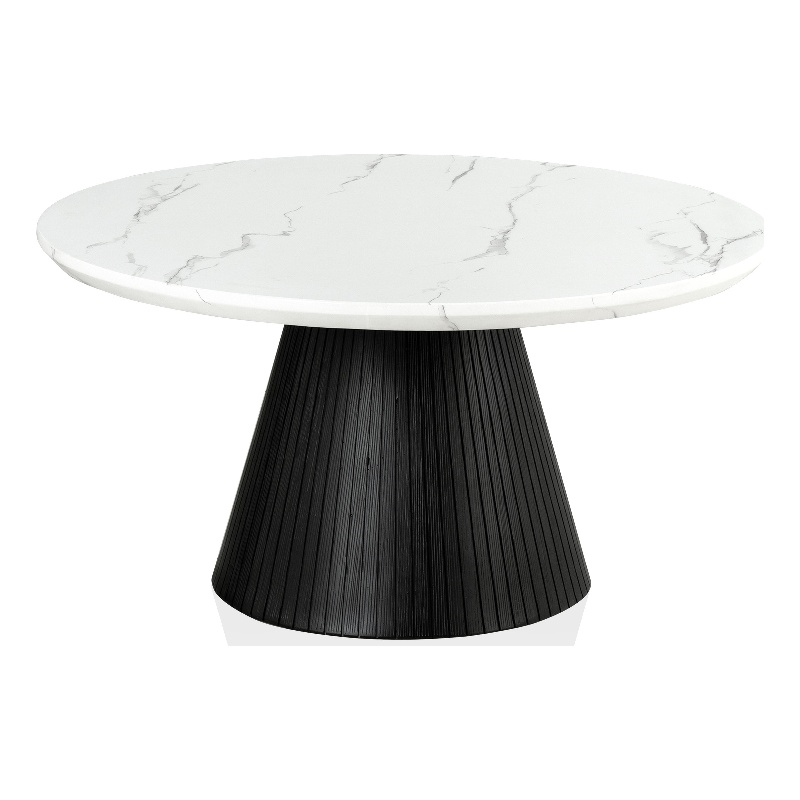 Furniture of America Coraly Faux Marble Top and Wood Round Coffee Table in Black