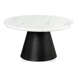 Furniture of America Coraly Faux Marble Top and Wood Round Coffee Table in Black