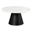 Furniture of America Coraly Faux Marble Top and Wood Round Coffee Table in Black