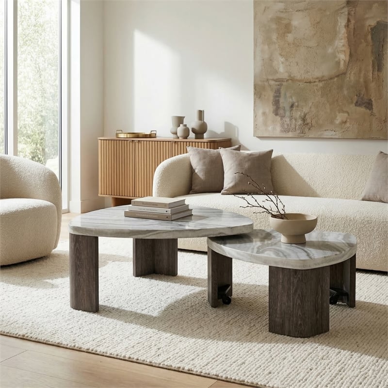 Furniture of America Toralle Solid Wood Nesting Tables with Casters in Gray