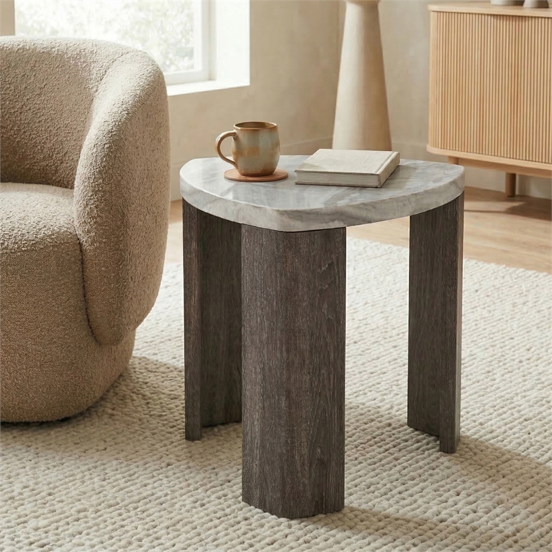 Furniture of America Toralle Solid Wood Triangle End Table with Casters in Gray