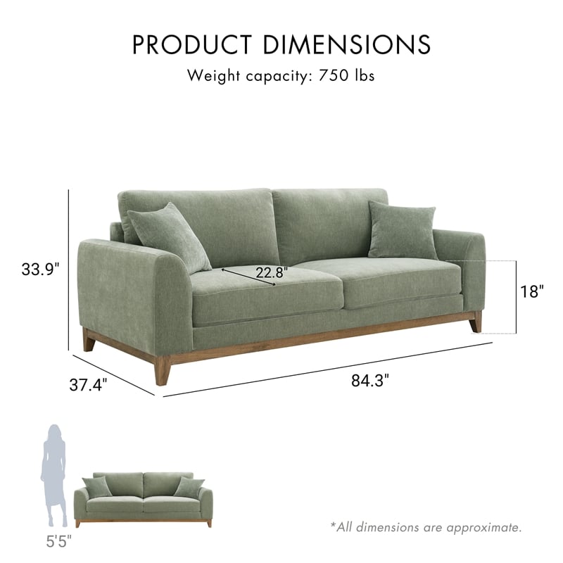 Furniture of America Naria Chenille Soft Track Arm Sofa in Green