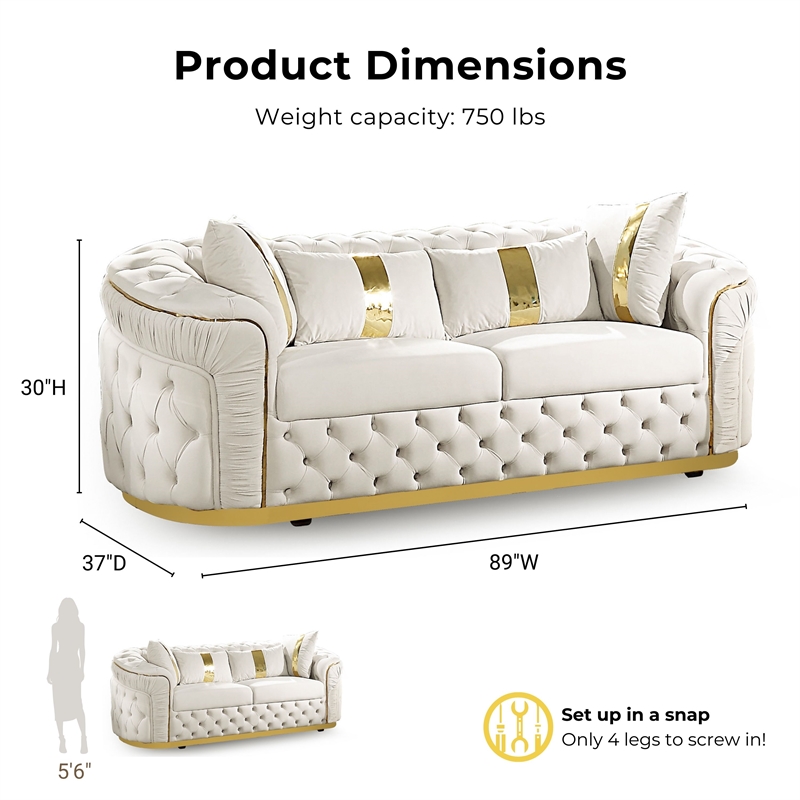 Furniture of America Elbrook Fabric Slope Curved Arm Sofa in Beige