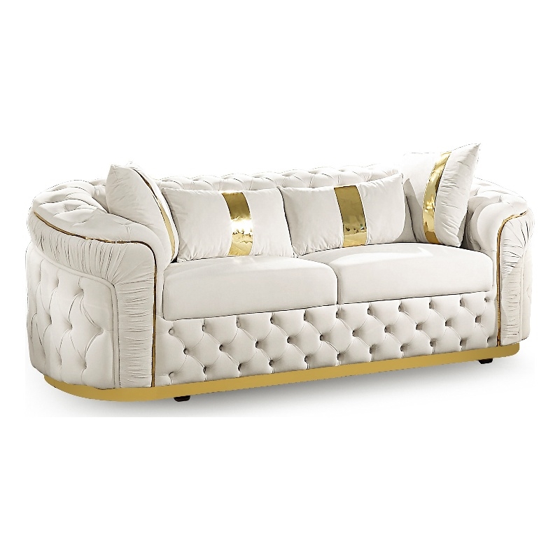 Furniture of America Elbrook Fabric Slope Curved Arm Sofa in Beige