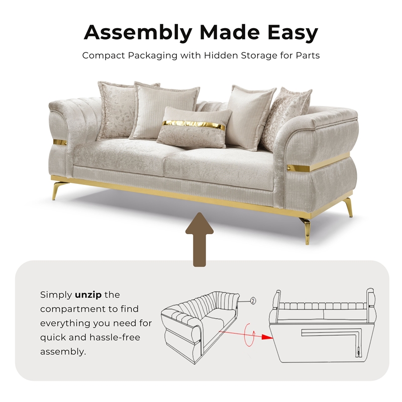 Furniture of America Ranera Fabric Flare Channeled Arms Sofa in Beige