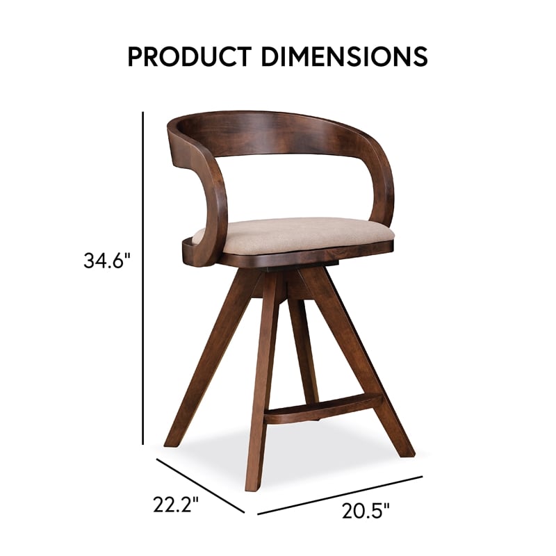 Furniture of America Nazaen Wood Barrel Back Counter Stools in Walnut (Set of 2)