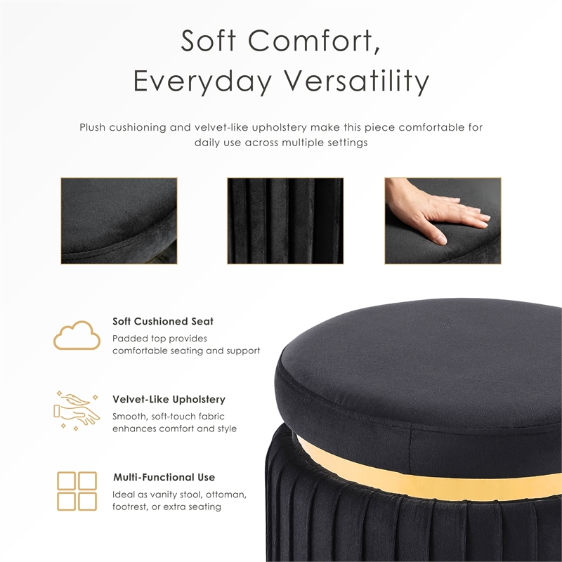 Furniture of America Magnus Fabric Upholstered Round Accent Stool in Black