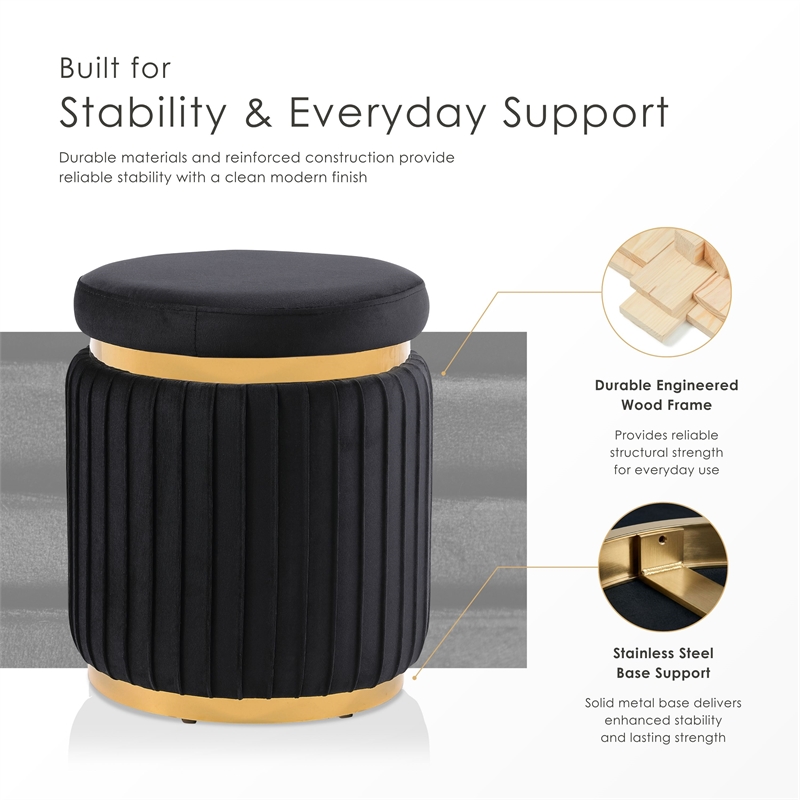 Furniture of America Magnus Fabric Upholstered Round Accent Stool in Black