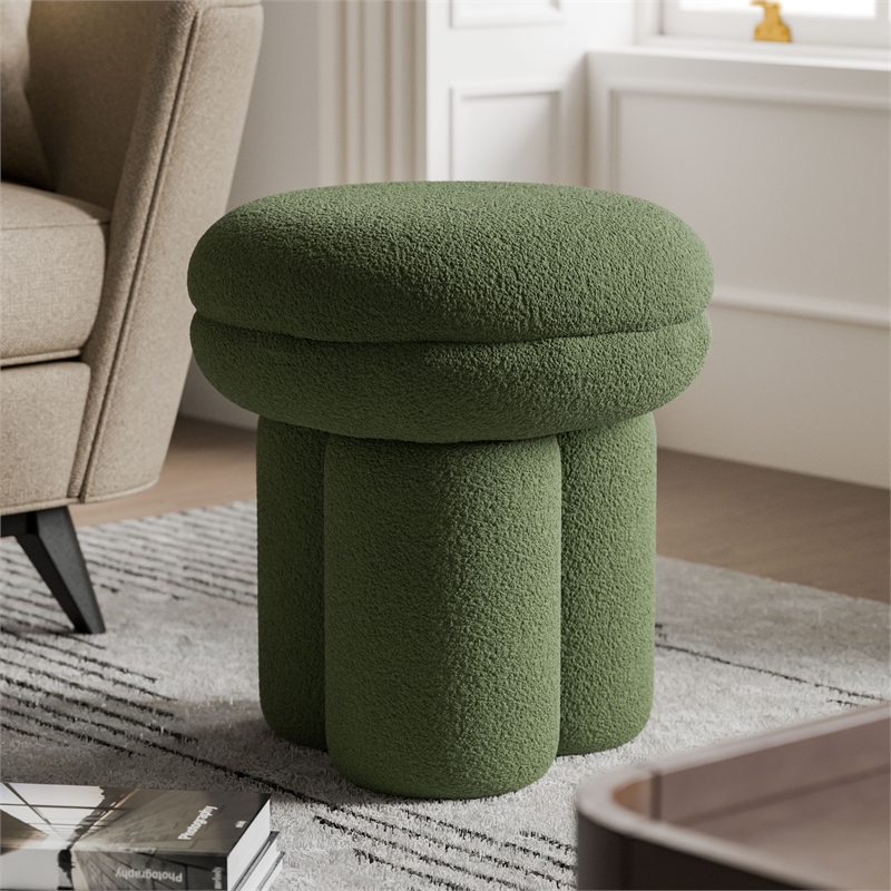 Furniture of America Rami Fabric Upholstered Round Mushroom-Shape Stool in Green