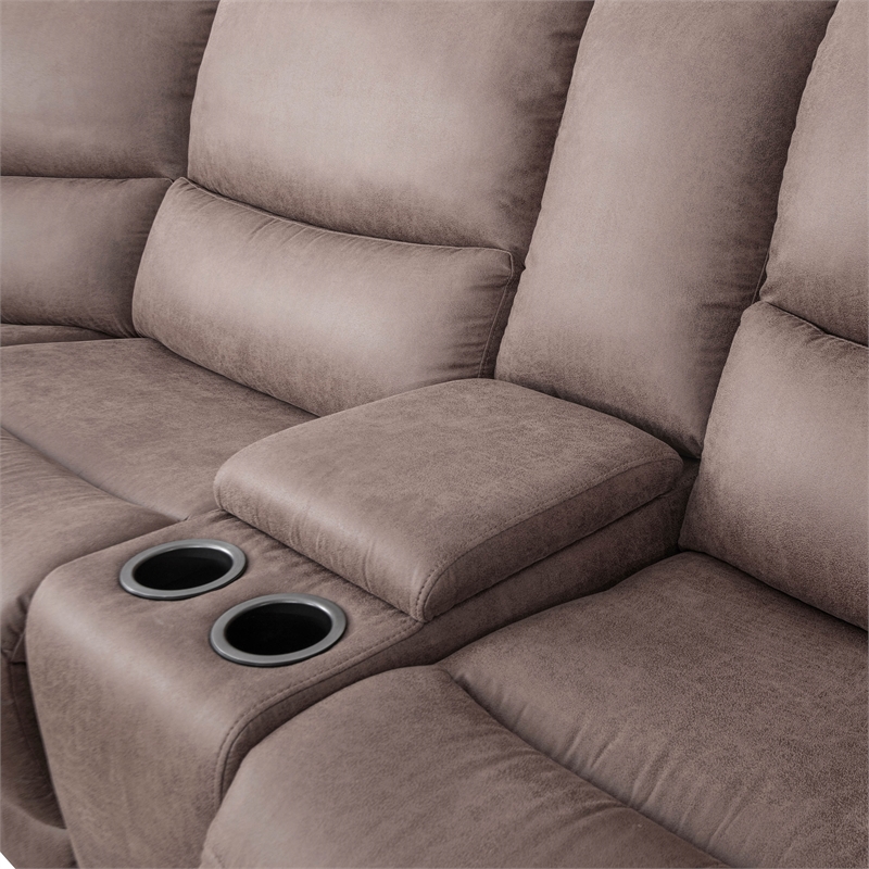 Furniture of America Jimmy Solid Wood L-Shaped Power Sectional with USB in Brown