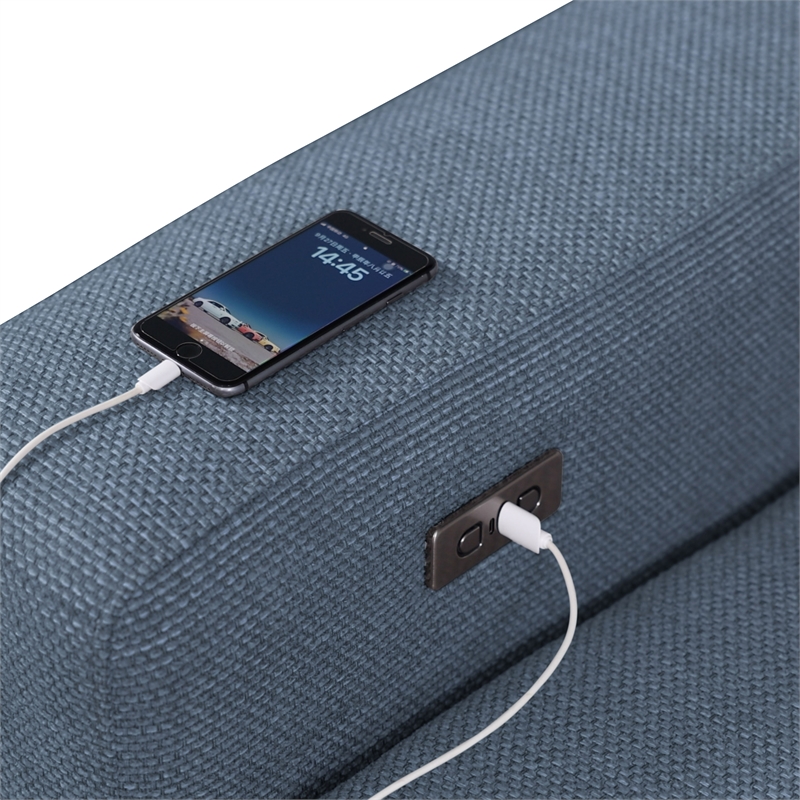 Furniture of America Kirel Fabric Swivel Arm L-Shaped Blue Power Sectional