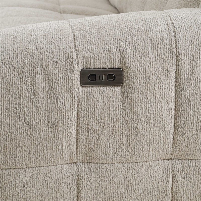 Furniture of America Tavie Chenille L-Shaped Power Sectional with USB in Beige