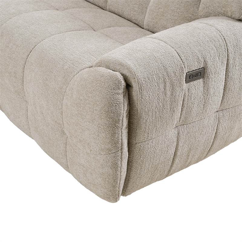 Furniture of America Tavie Chenille L-Shaped Power Sectional with USB in Beige