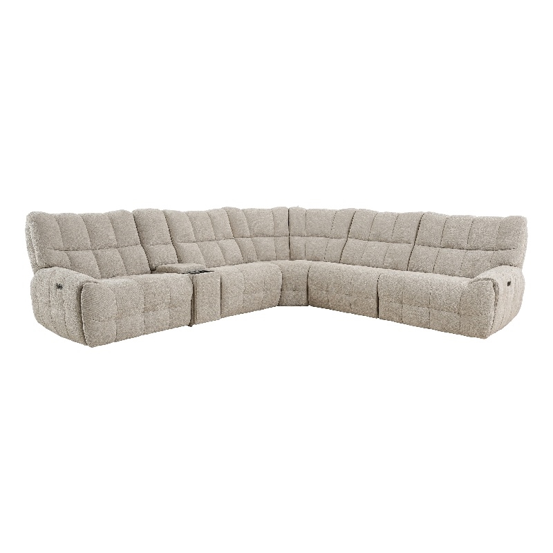 Furniture of America Tavie Chenille L-Shaped Power Sectional with USB in Beige
