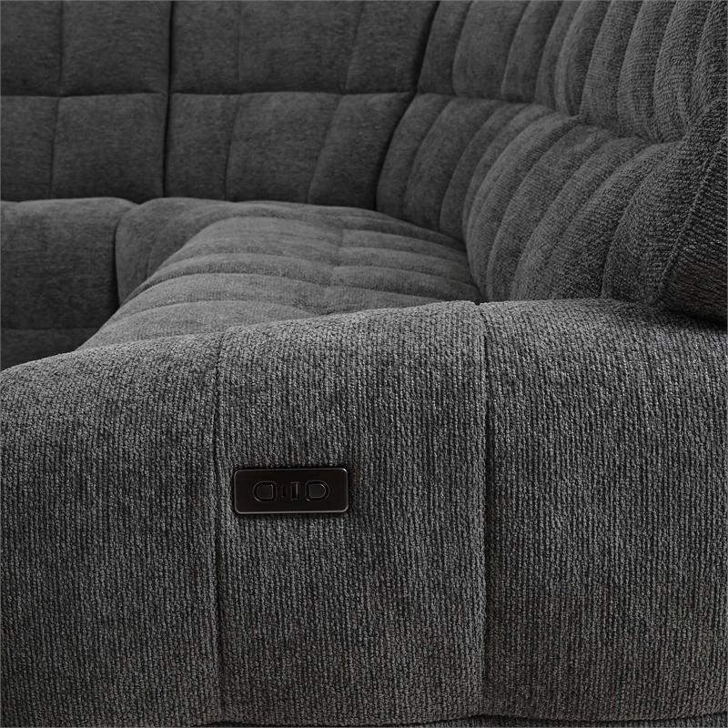 Furniture of America Tavie Chenille L-Shaped Power Sectional with USB in Gray