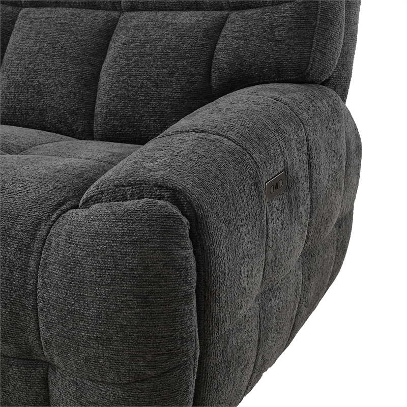 Furniture of America Tavie Chenille L-Shaped Power Sectional with USB in Gray