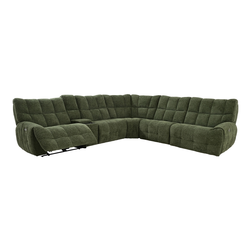 Furniture of America Tavie Chenille L-Shaped Power Sectional with USB in Green