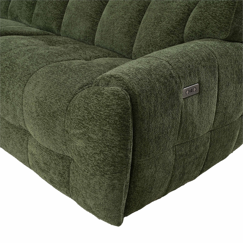 Furniture of America Tavie Chenille L-Shaped Power Sectional with USB in Green
