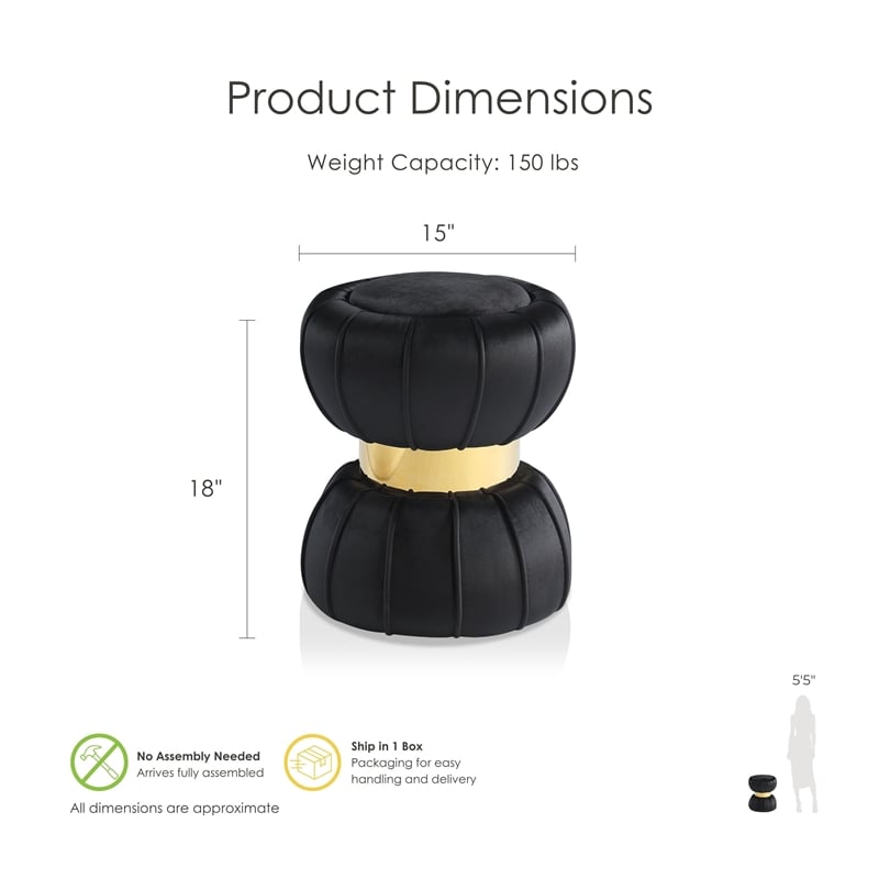 Furniture of America Magnus Velvet Round Bow Tie Design Stool in Black