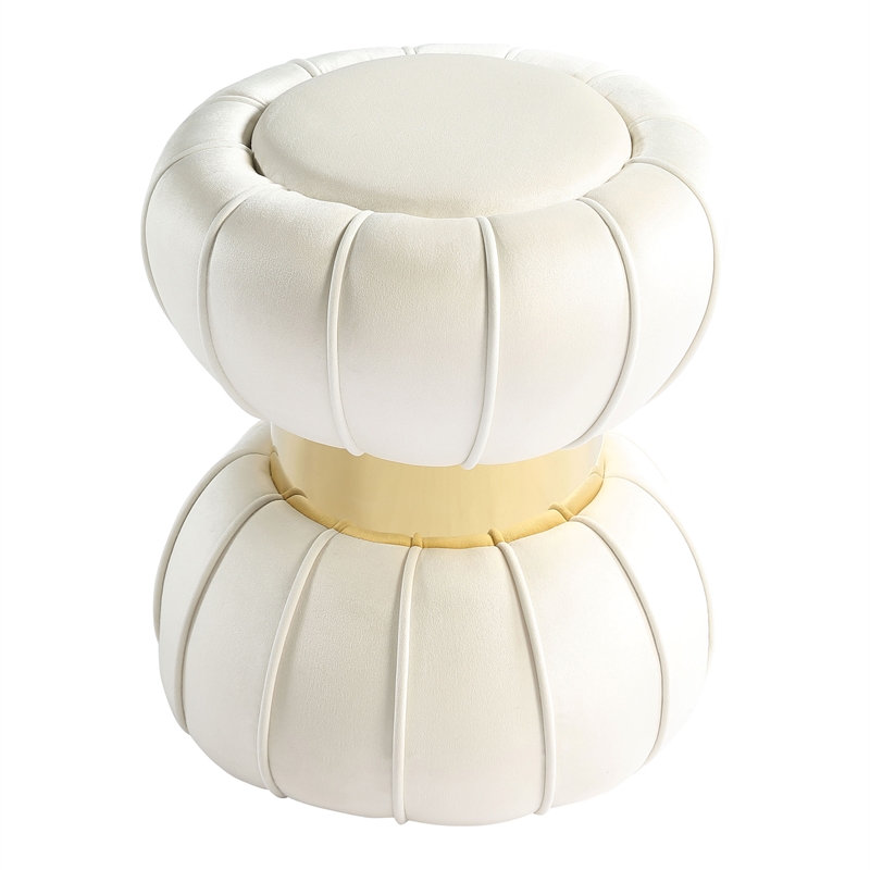 Furniture of America Magnus Velvet Round Bow Tie Design Stool in White