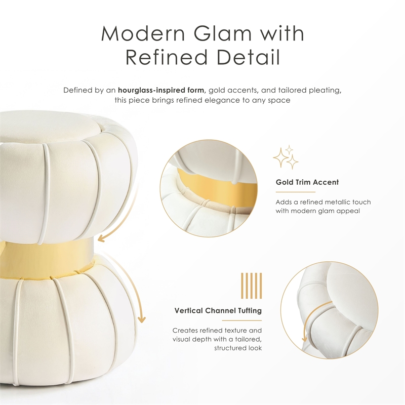 Furniture of America Magnus Velvet Round Bow Tie Design Stool in White