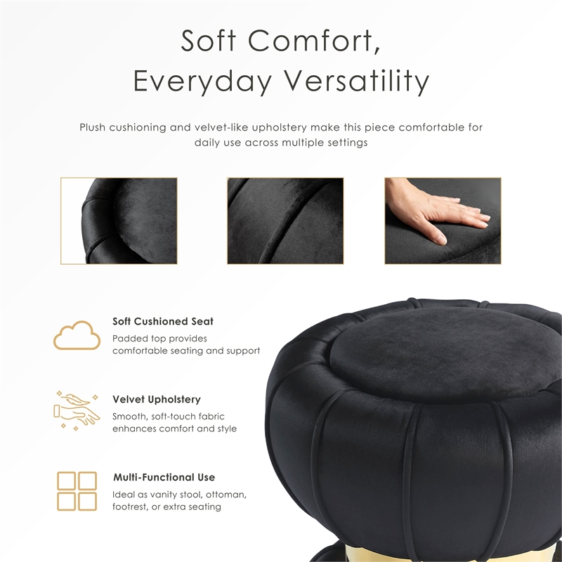 Furniture of America Magnus Velvet Round Bow Tie Design Stool in White