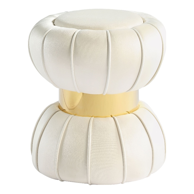 Furniture of America Magnus Velvet Round Bow Tie Design Stool in White