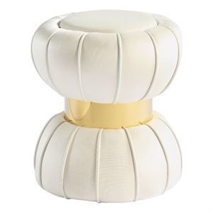 Furniture of America Magnus Velvet Round Bow Tie Design Stool in White