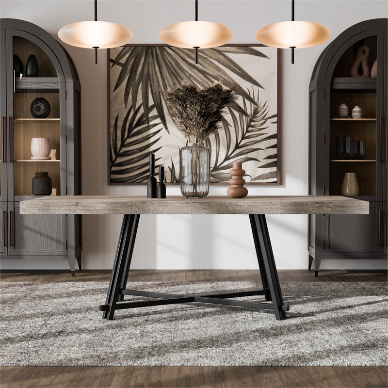 Furniture of America Lestara Wood Top and Metal Trestle Base Black Dining Table