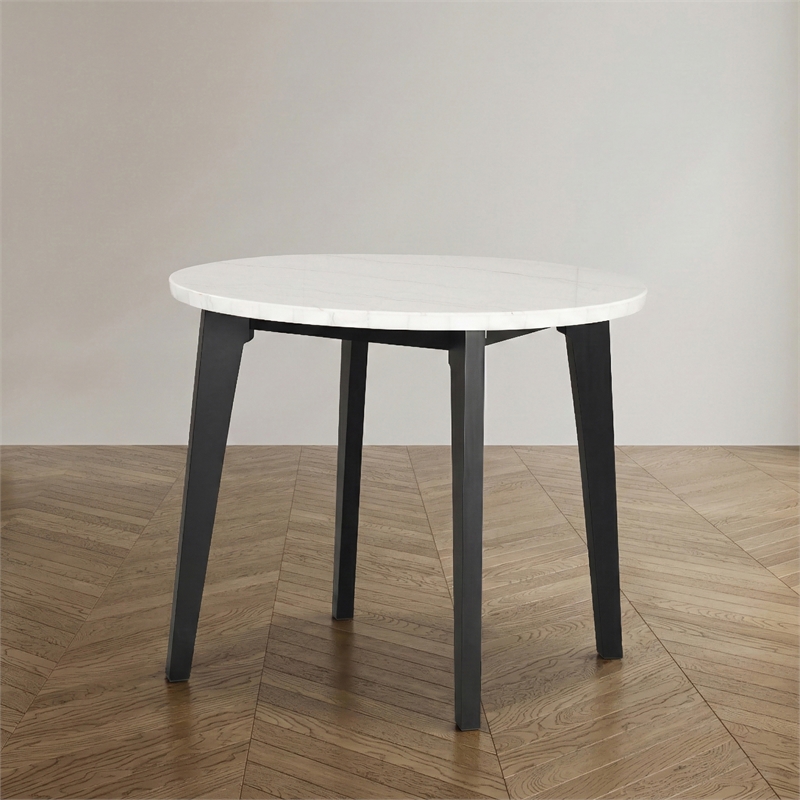 Furniture of America Isolde Marble Top Round Counter Dining Table in Black