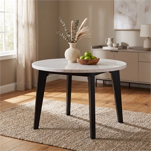 Furniture of America Isolde Marble Top Round Dining Table in Black