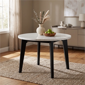 Furniture of America Isolde Marble Top Round Dining Table in Black
