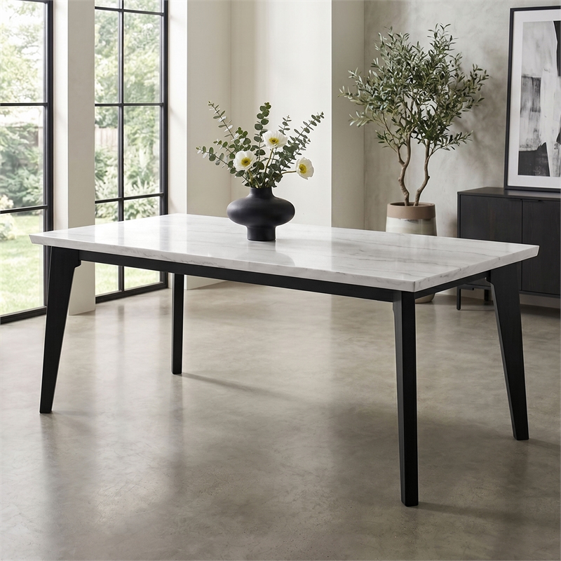 Furniture of America Isolde Marble Top Rectangular Dining Table in Black