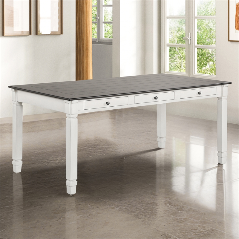 Furniture of America Monwar Solid Wood 3-Drawer Dining Table in White