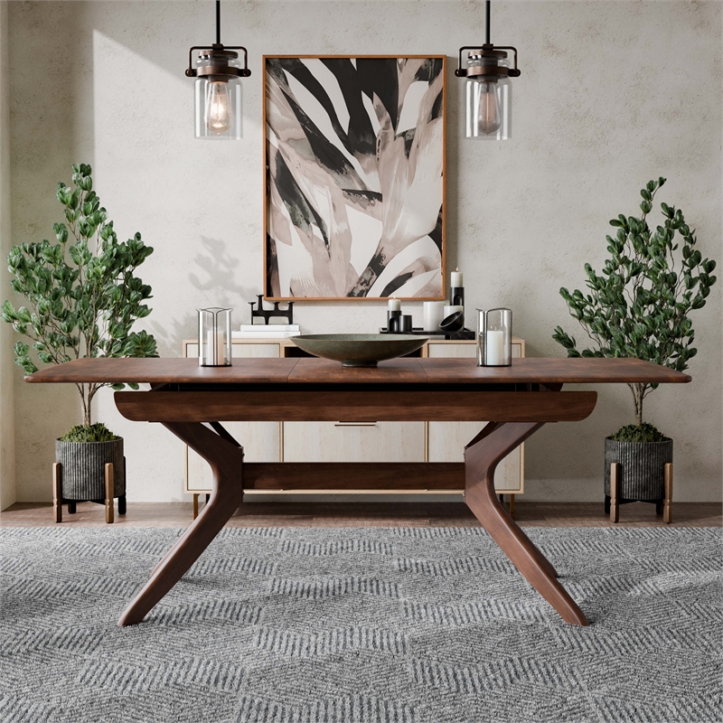 Furniture of America Nazaen Solid Wood Extendable Dining Table in Walnut