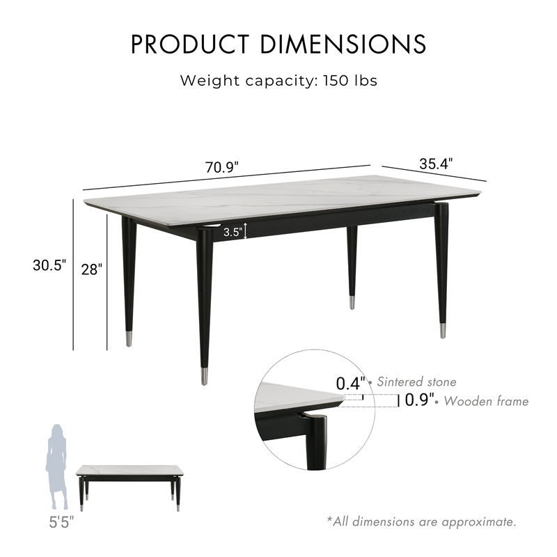 Furniture of America Miranda Sintered Stone and Wood Top Dining Table in Black