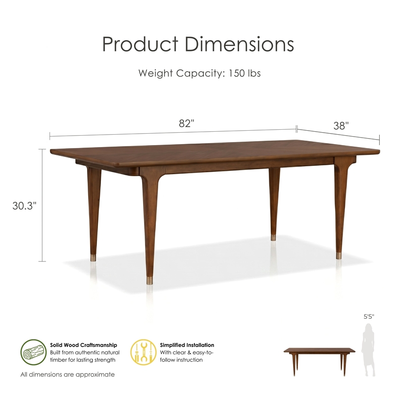 Furniture of America Forma Solid Wood Rectangular Dining Table in Walnut