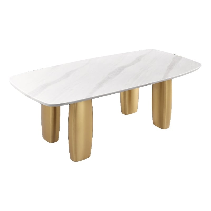 Furniture of America Gavora Steel and Sintered Stone Top Dining Table in White