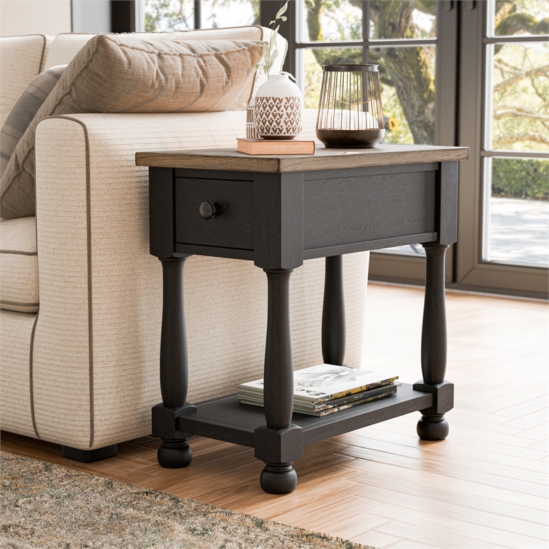 Furniture of America Narella Wood Storage Side Table in Black and Brown