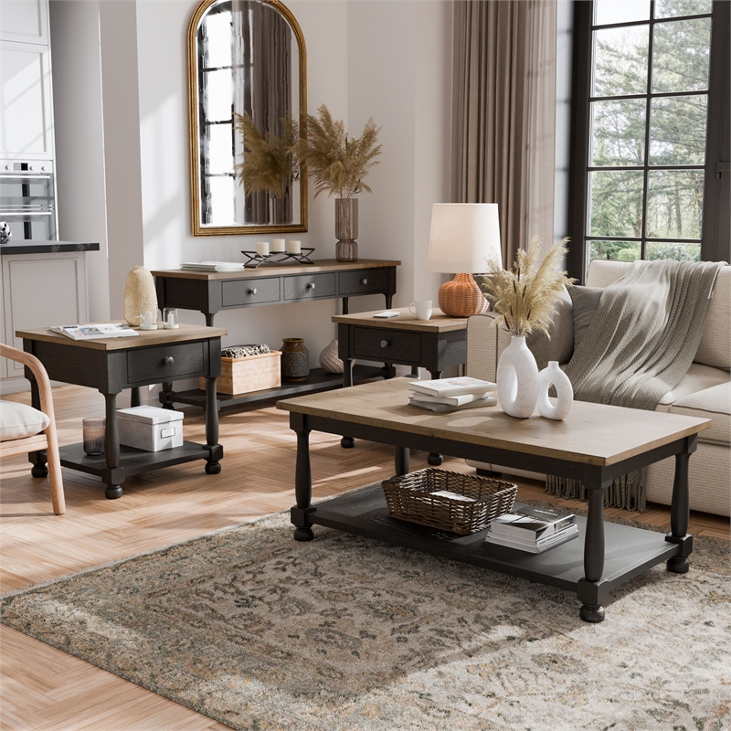 Furniture of America Peregrine Wood Storage 4-Piece Coffee Table Set in Black