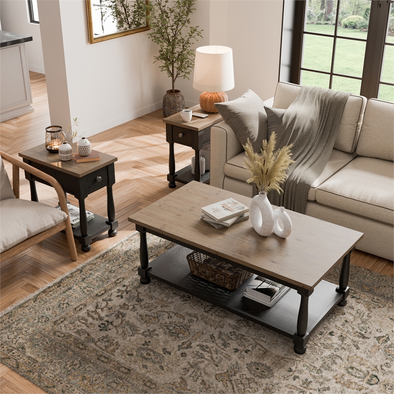 Furniture of America Peregrine Wood Storage 3-Piece Coffee Table Set in Black