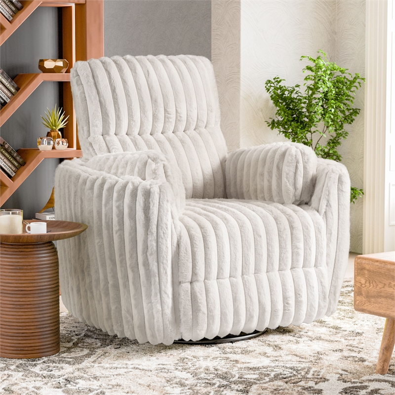 Furniture of America Viridor Fabric Power Recliner Glider Swivel White Recliner