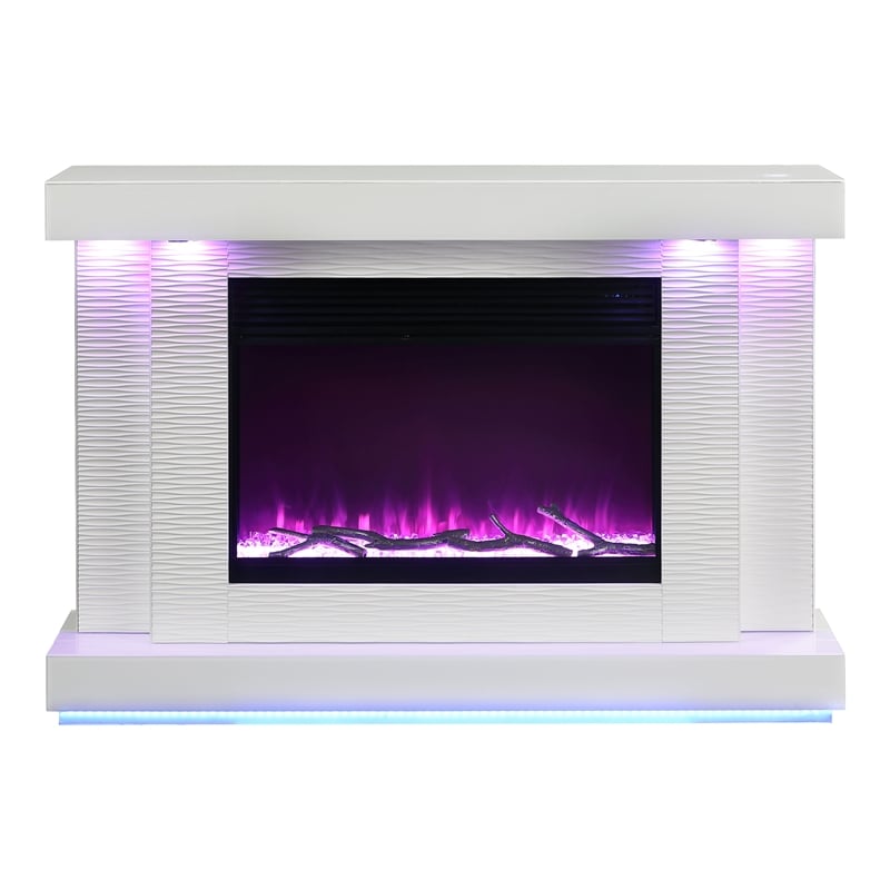 Furniture of America Cicely Wood Electric Fire Place TV Stand in White