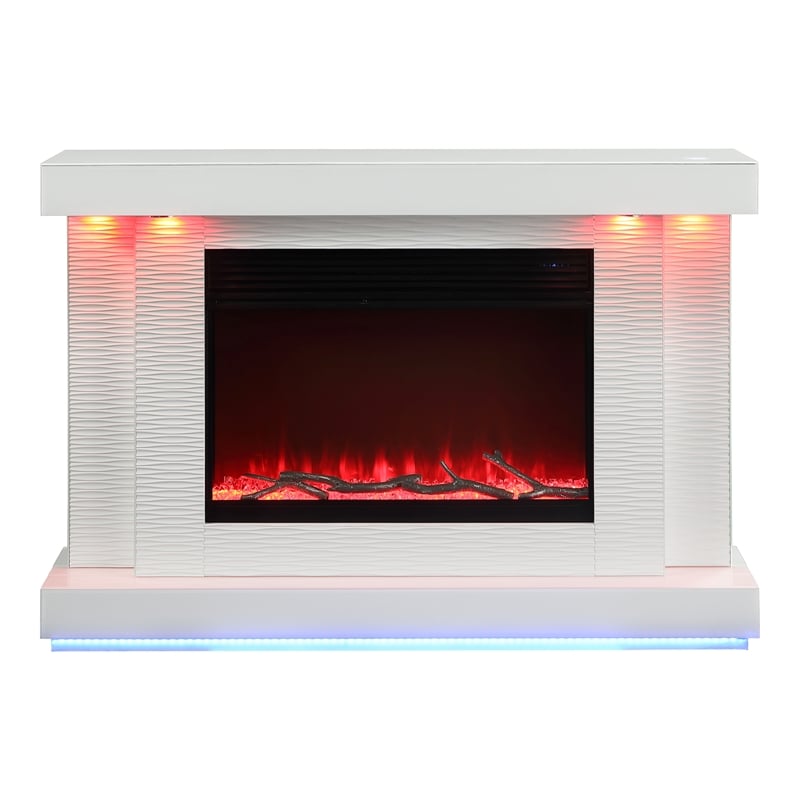 Furniture of America Cicely Wood Electric Fire Place TV Stand in White