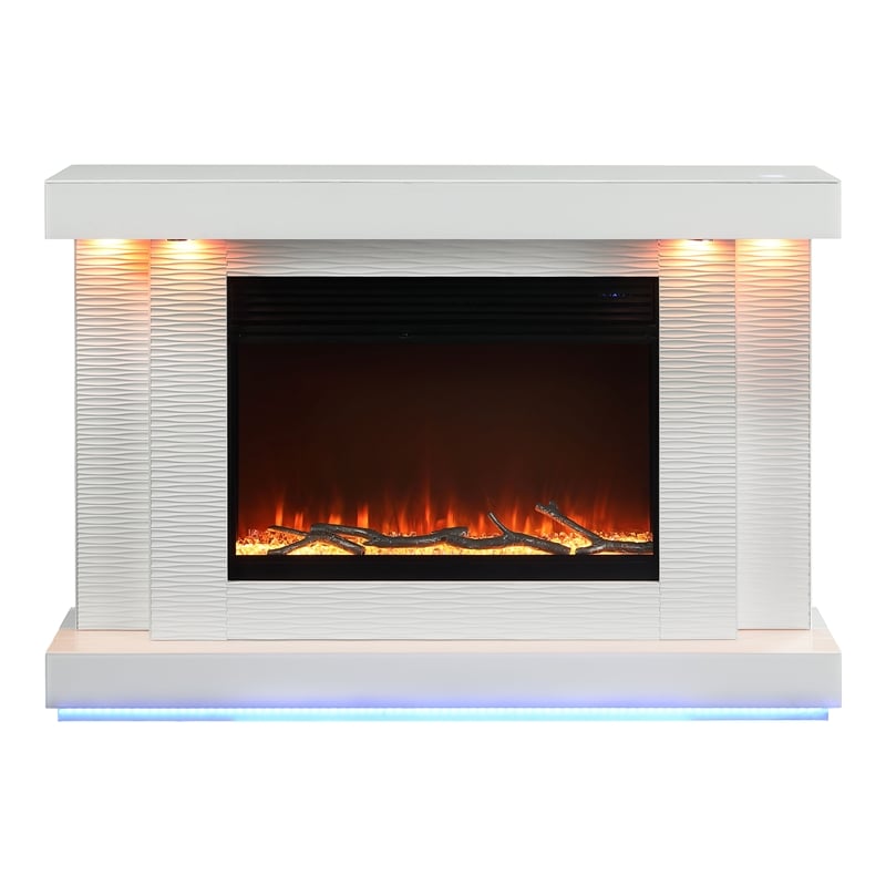 Furniture of America Cicely Wood Electric Fire Place TV Stand in White